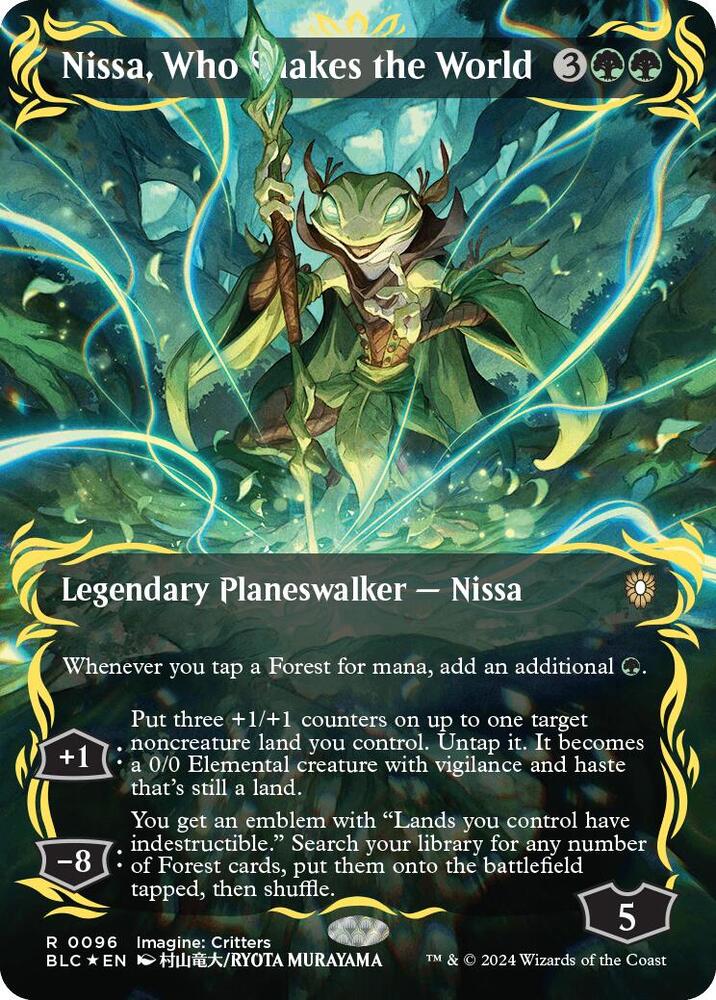 Nissa, Who Shakes the World (Borderless) (Raised Foil) 96 card from Commander: Bloomburrow