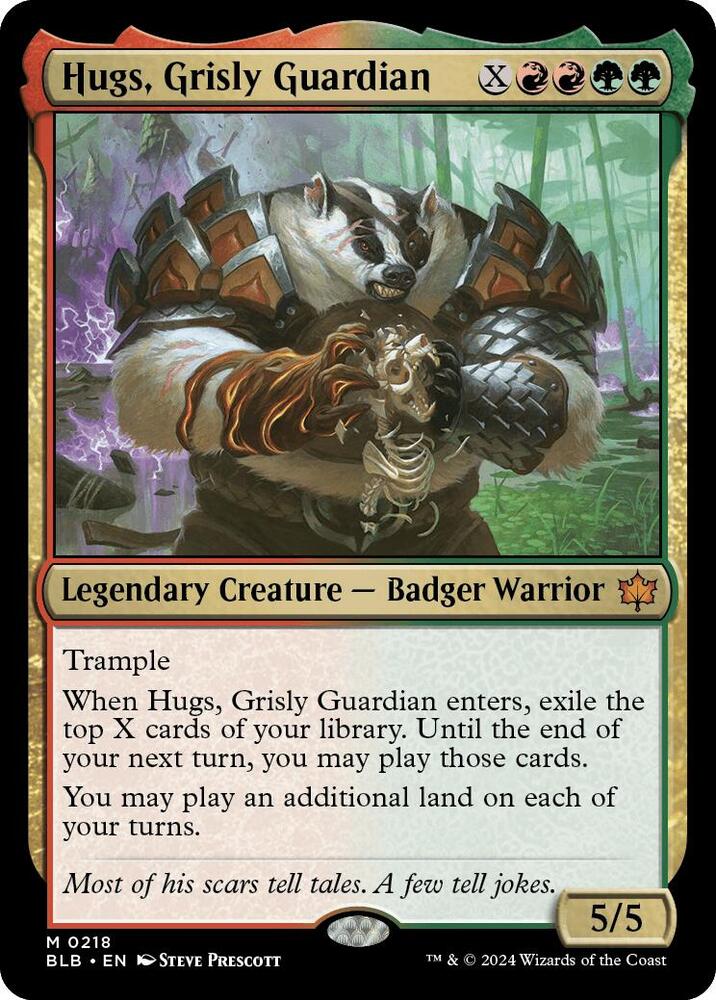 Hugs, Grisly Guardian 218 card from Bloomburrow
