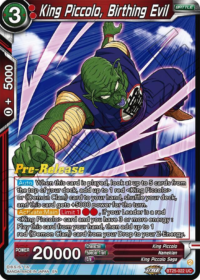 King Piccolo, Birthing Evil BT25-022 card from Legend of the Dragon Balls Pre-Release Cards