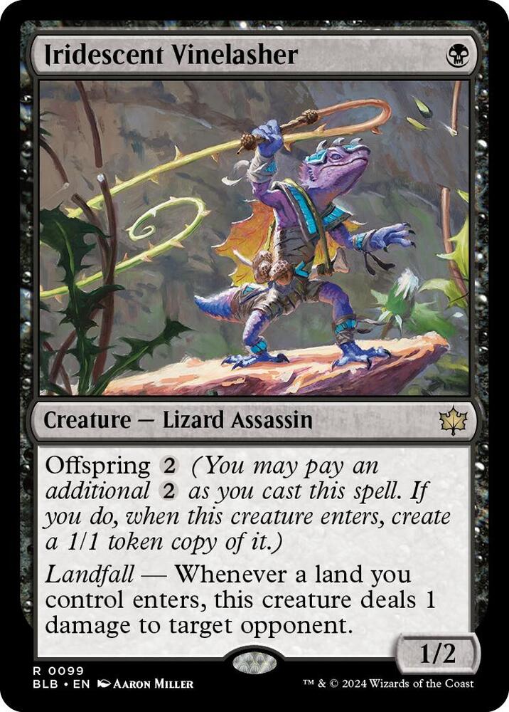 Iridescent Vinelasher 99 card from Bloomburrow