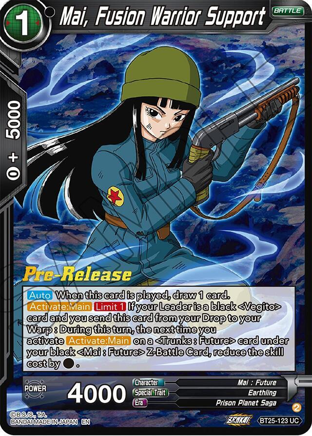 Mai, Fusion Warrior Support BT25-123 card from Legend of the Dragon Balls Pre-Release Cards