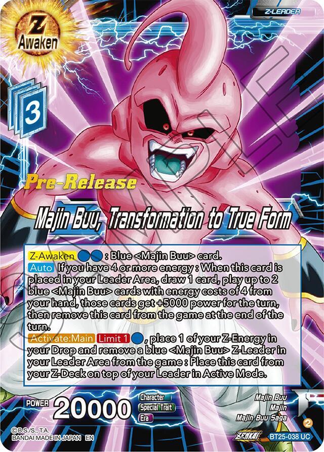 Majin Buu, Transformation to True Form BT25-038 card from Legend of the Dragon Balls Pre-Release Cards