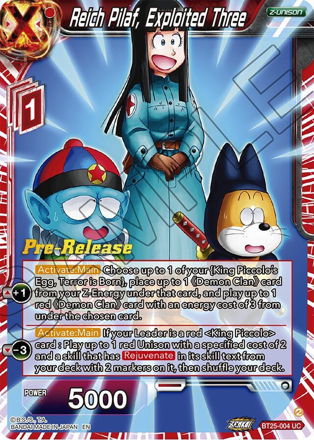 Reich Pilaf, Exploited Three BT25-004 card from Legend of the Dragon Balls Pre-Release Cards