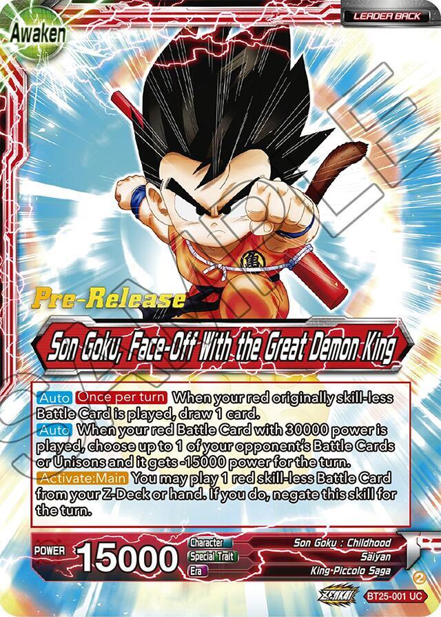 Son Goku // Son Goku Face-Off With the Great Demon King BT25-001 card from Legend of the Dragon Balls Pre-Release Cards
