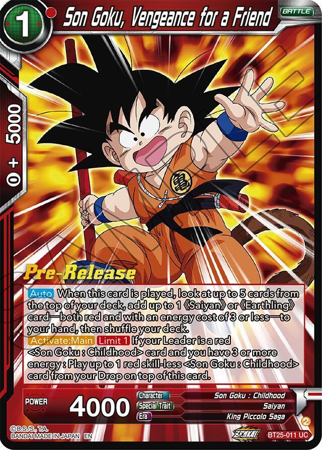 Son Goku, Vengeance for a Friend BT25-011 card from Legend of the Dragon Balls Pre-Release Cards