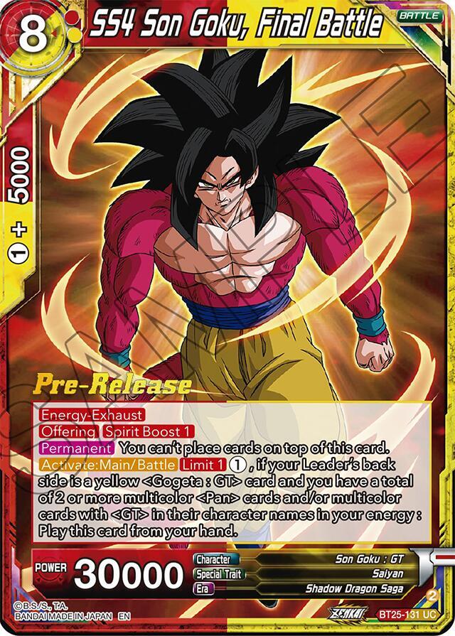 SS4 Son Goku, Final Battle BT25-131 card from Legend of the Dragon Balls Pre-Release Cards