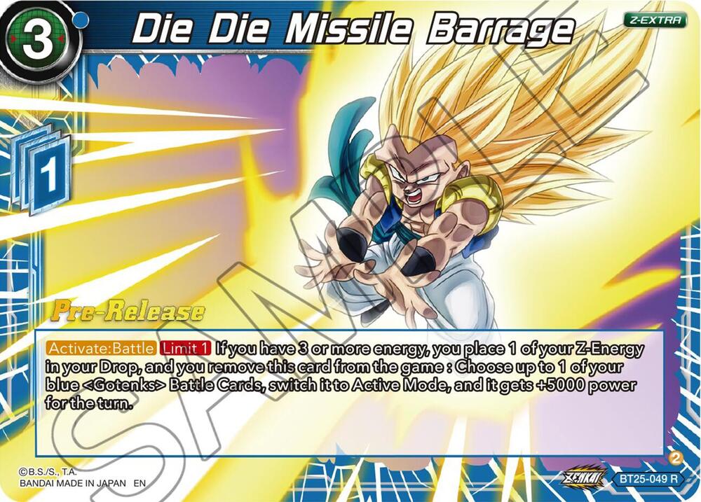 Die Die Missile Barrage BT25-049 card from Legend of the Dragon Balls Pre-Release Cards