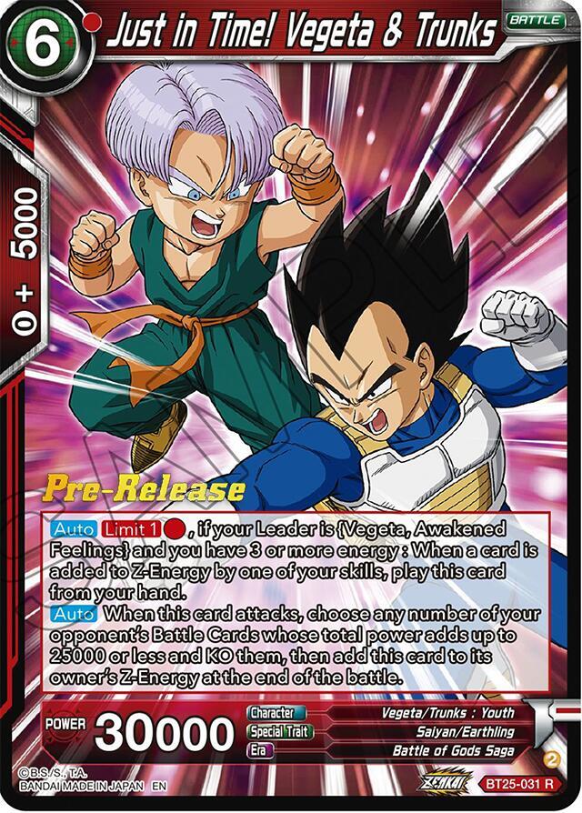 Just in Time! Vegeta & Trunks BT25-031 card from Legend of the Dragon Balls Pre-Release Cards