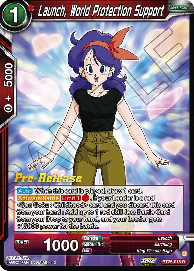 Launch, World Protection Support BT25-018 card from Legend of the Dragon Balls Pre-Release Cards
