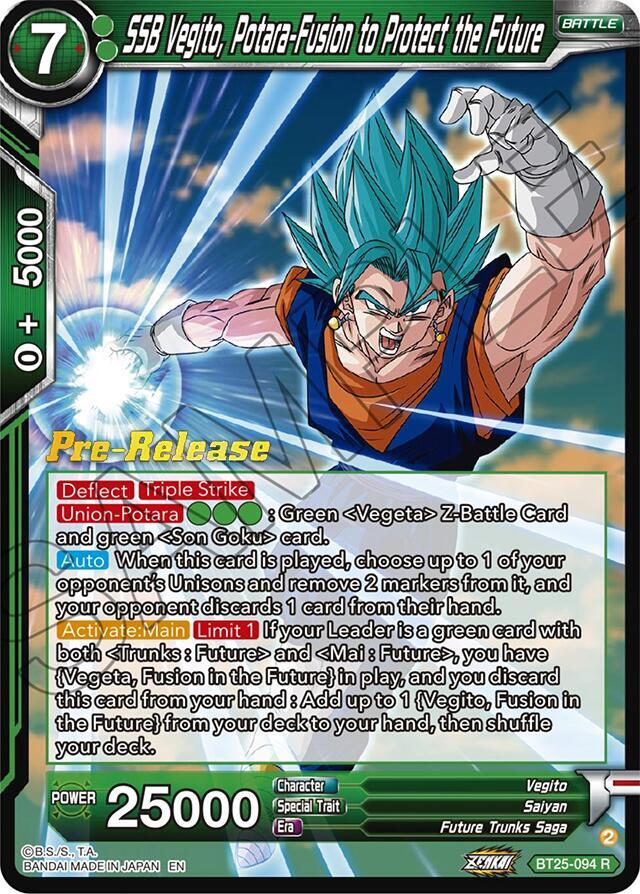 SSB Vegito, Potara-Fusion to Protect the Future BT25-094 card from Legend of the Dragon Balls Pre-Release Cards