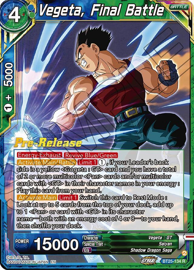 Vegeta, Final Battle BT25-134 card from Legend of the Dragon Balls Pre-Release Cards