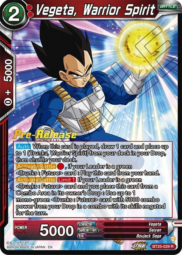 Vegeta, Warrior Spirit BT25-029 card from Legend of the Dragon Balls Pre-Release Cards