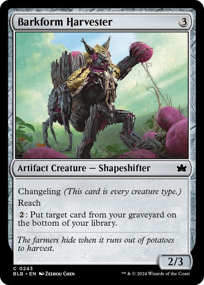 Barkform Harvester 243 card from Bloomburrow