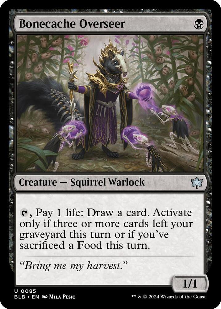 Bonecache Overseer 85 card from Bloomburrow