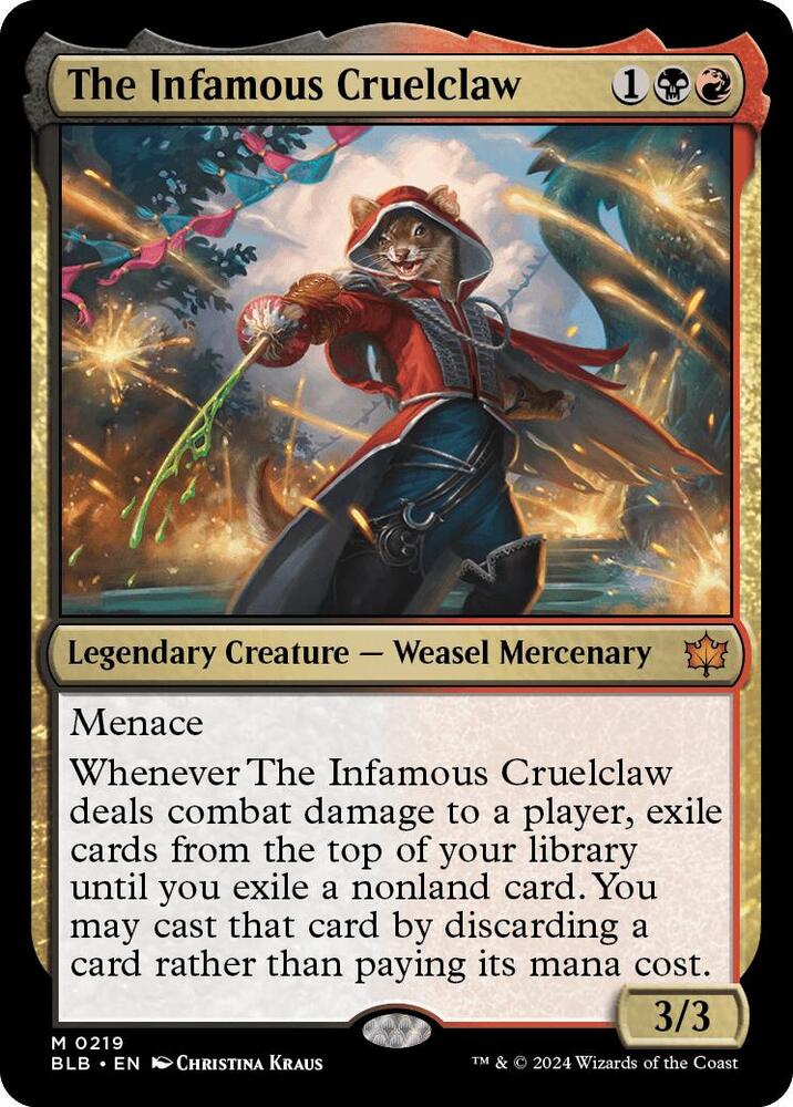 The Infamous Cruelclaw 219 card from Bloomburrow