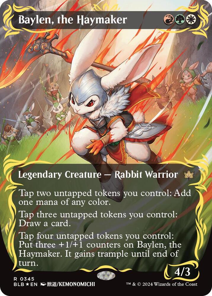 Baylen, the Haymaker (Borderless) (Raised Foil) 345 card from Bloomburrow