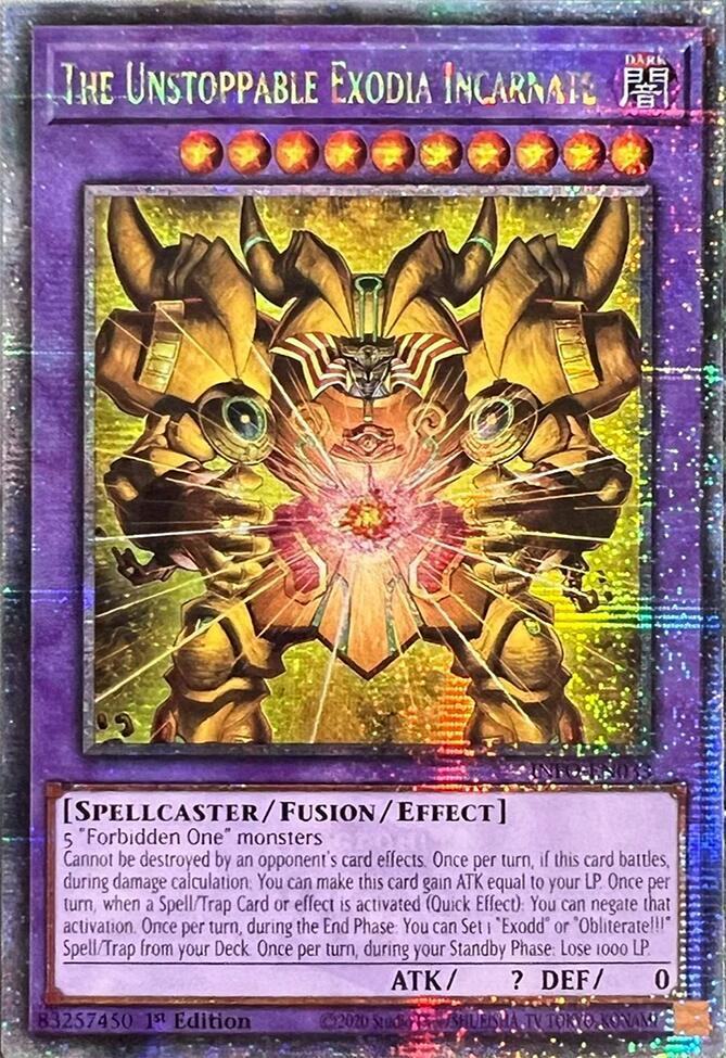The Unstoppable Exodia Incarnate (Quarter Century Secret Rare) INFO-EN033 card from The Infinite Forbidden