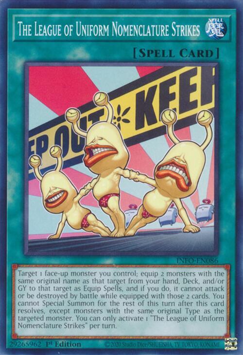The League of Uniform Nomenclature Strikes INFO-EN086 card from The Infinite Forbidden