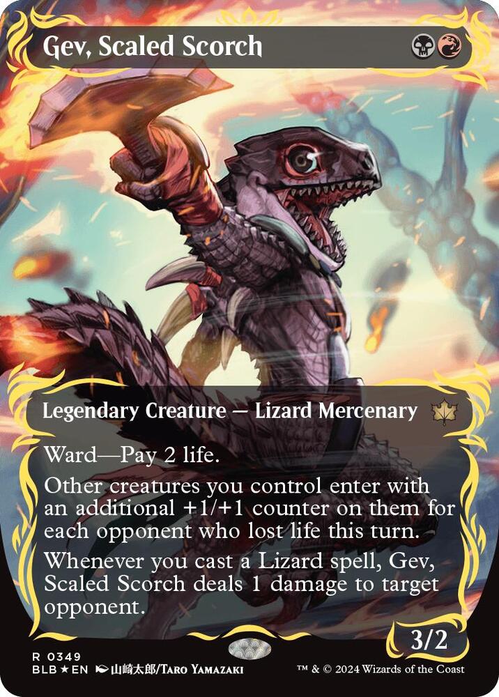 Gev, Scaled Scorch (Borderless) (Raised Foil) 349 card from Bloomburrow