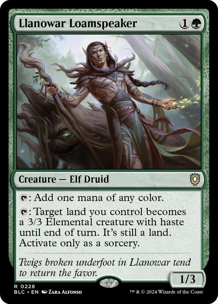 Llanowar Loamspeaker 228 card from Commander: Bloomburrow