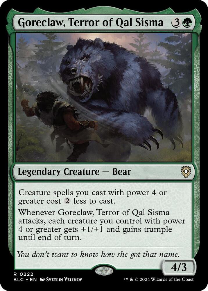 Goreclaw, Terror of Qal Sisma 222 card from Commander: Bloomburrow