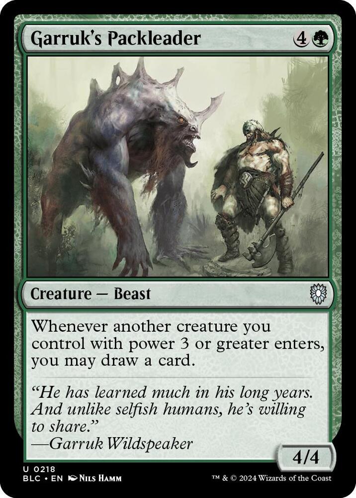 Garruk's Packleader 218 card from Commander: Bloomburrow