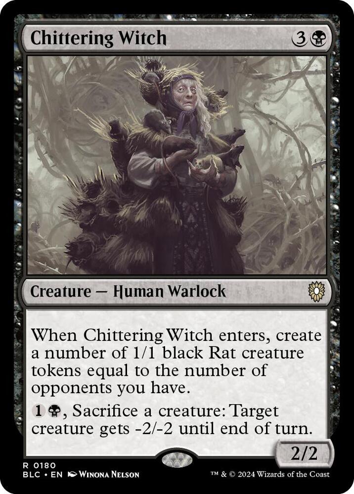 Chittering Witch 180 card from Commander: Bloomburrow