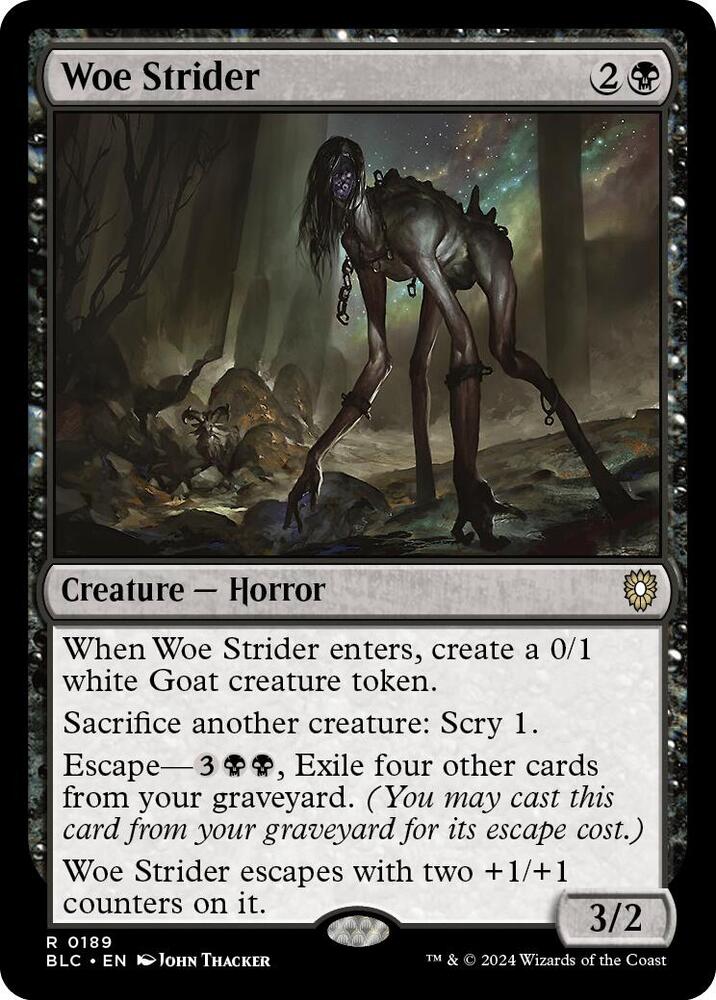 Woe Strider 189 card from Commander: Bloomburrow