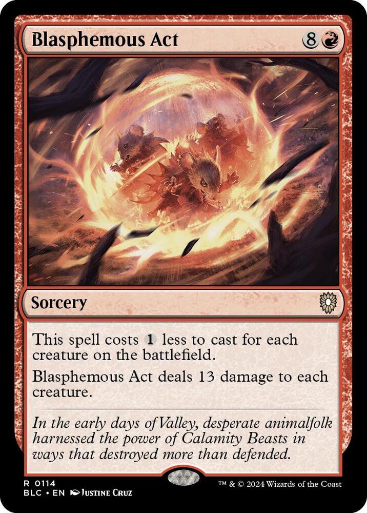 Blasphemous Act 114 card from Commander: Bloomburrow