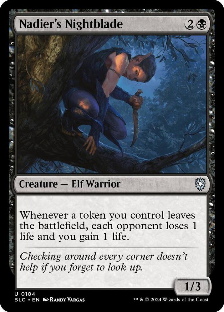 Nadier's Nightblade 184 card from Commander: Bloomburrow