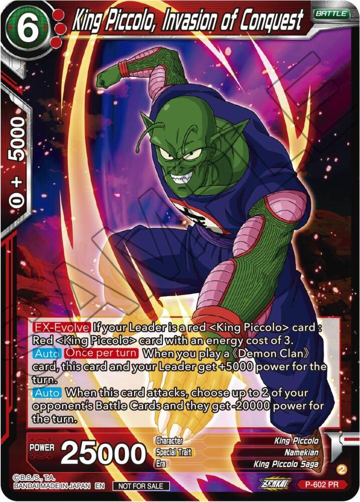 King Piccolo, Invasion of Conquest (Zenkai Series Tournament Pack Vol.8) P-602 card from Tournament Promotion Cards