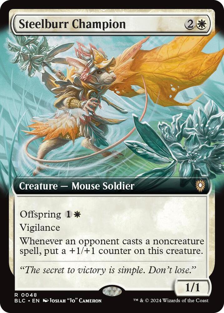 Steelburr Champion (Extended Art) 48 card from Commander: Bloomburrow
