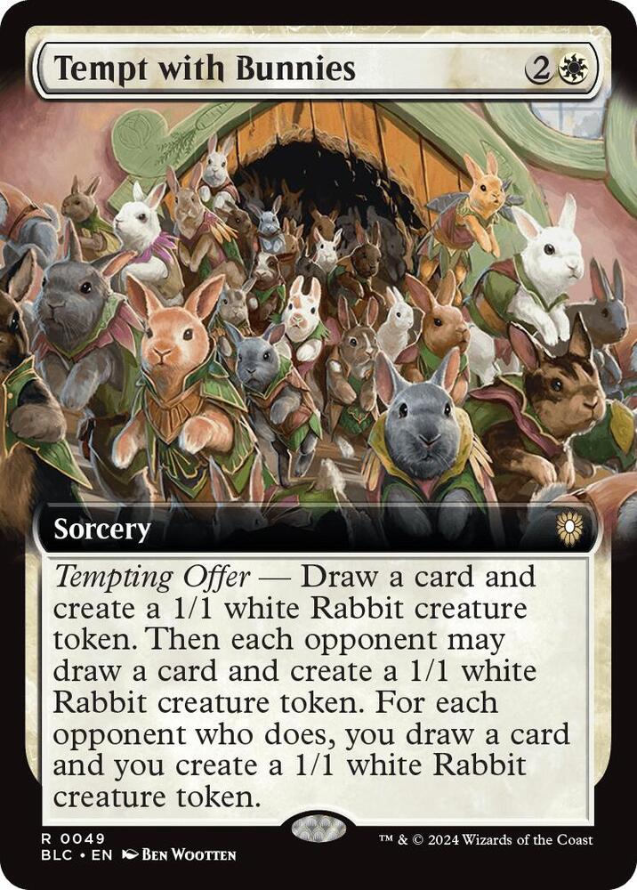 Tempt with Bunnies (Extended Art) 49 card from Commander: Bloomburrow