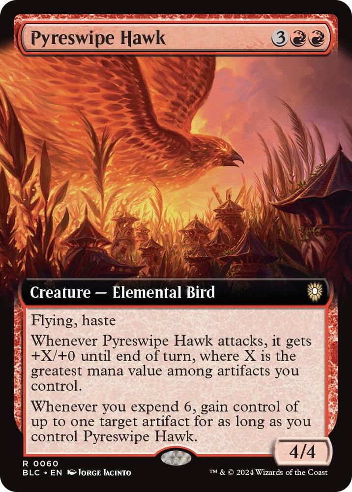Pyreswipe Hawk (Extended Art) 60 card from Commander: Bloomburrow