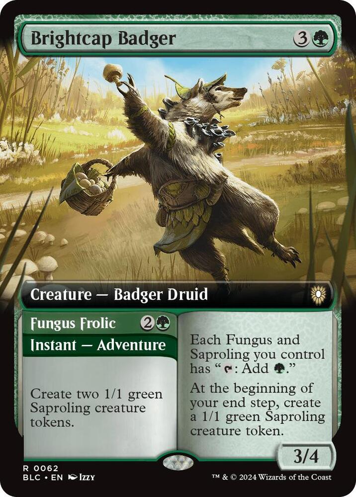 Brightcap Badger (Extended Art) 62 card from Commander: Bloomburrow
