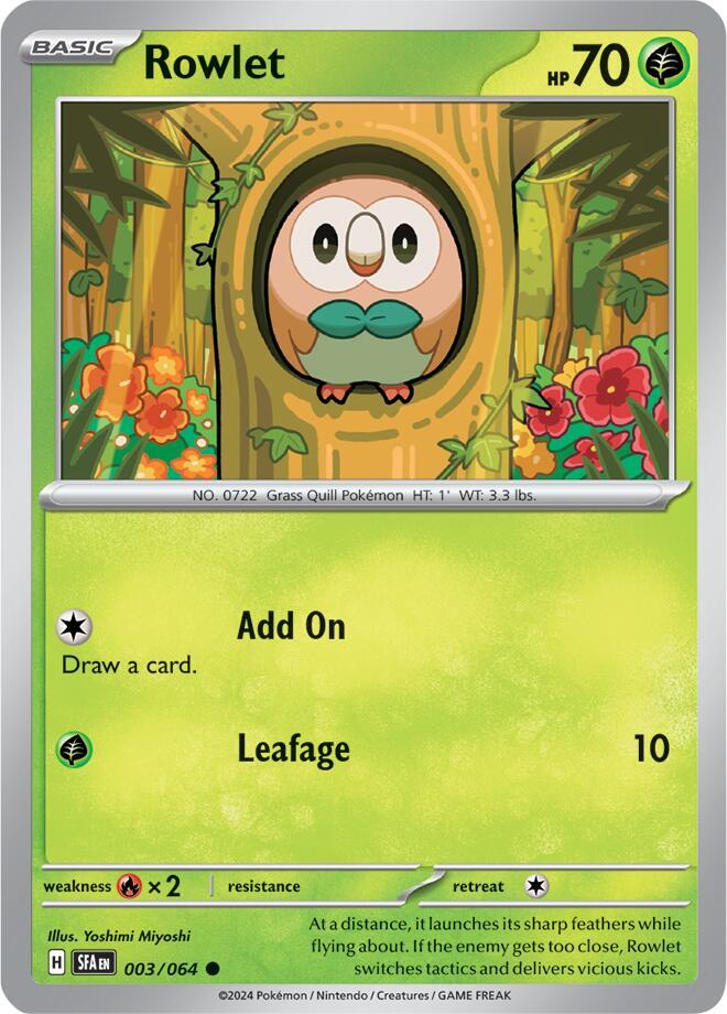 Rowlet 003/064 card from SV: Shrouded Fable