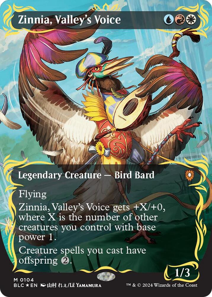 Zinnia, Valley's Voice (Borderless) (Raised Foil) 104 card from Commander: Bloomburrow