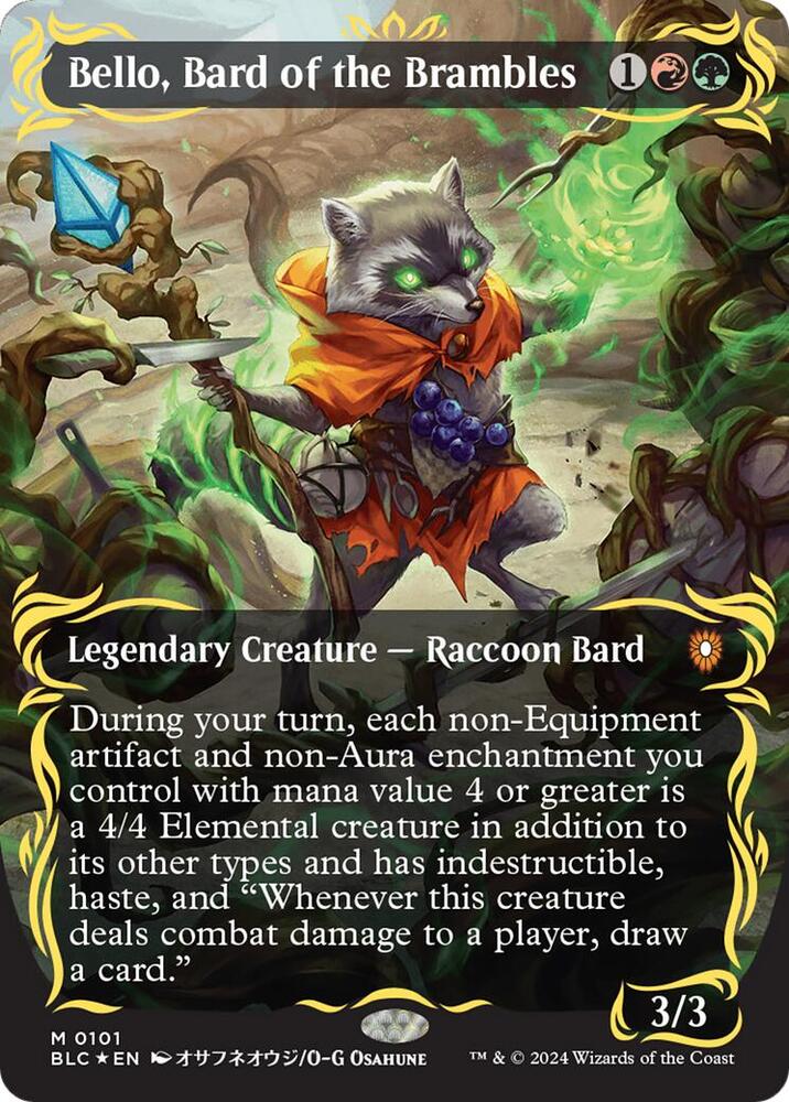 Bello, Bard of the Brambles (Borderless) (Raised Foil) 101 card from Commander: Bloomburrow