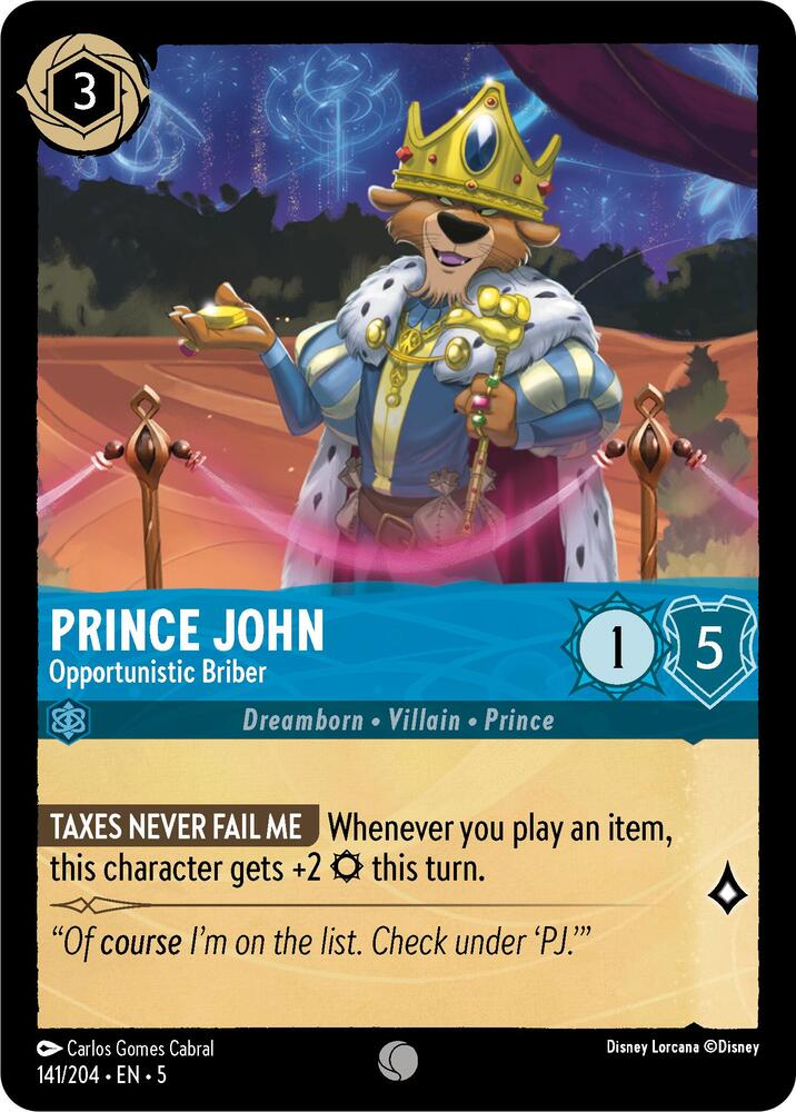 Prince John - Opportunistic Briber 141/204 card from Shimmering Skies