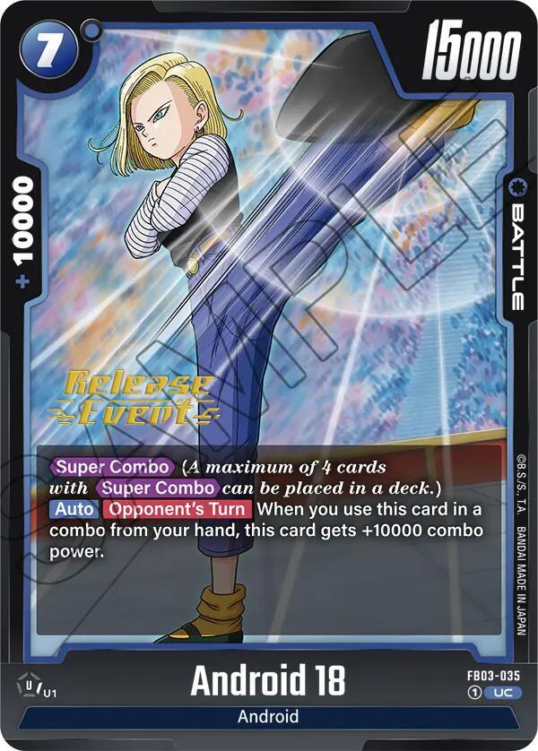 Android 18 FB03-035 card from Raging Roar Release Event Cards