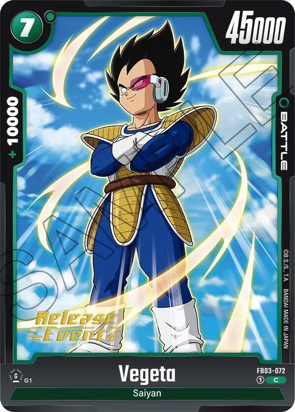 Vegeta FB03-072 card from Raging Roar Release Event Cards