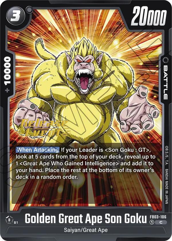 Golden Great Ape Son Goku FB03-106 card from Raging Roar Release Event Cards