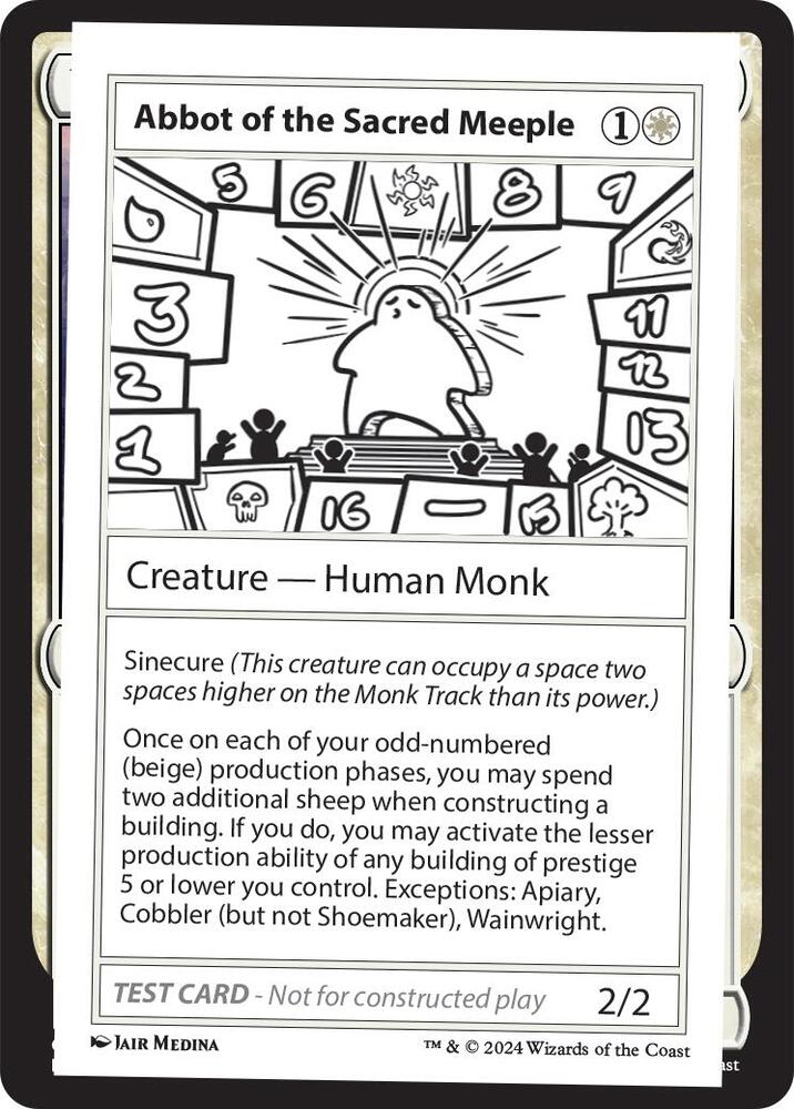 Abbot of the Sacred Meeple card from Mystery Booster 2 Playtest Cards