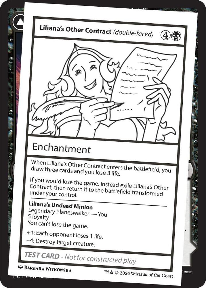 Liliana's Other Contract (double-faced) card from Mystery Booster 2 Playtest Cards