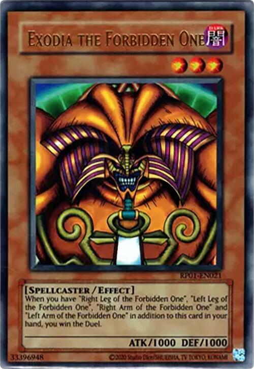 Exodia the Forbidden One RP01-EN021 card from Retro Pack (2020 Date Reprint)