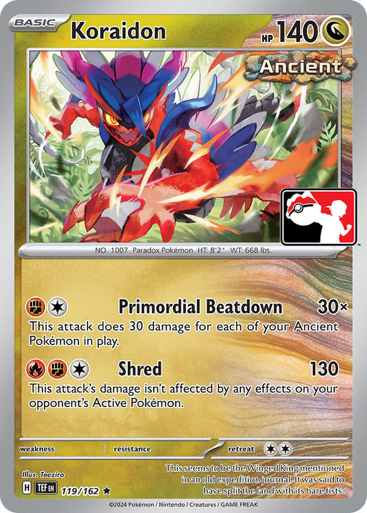 Koraidon 119/162 card from Prize Pack Series Cards