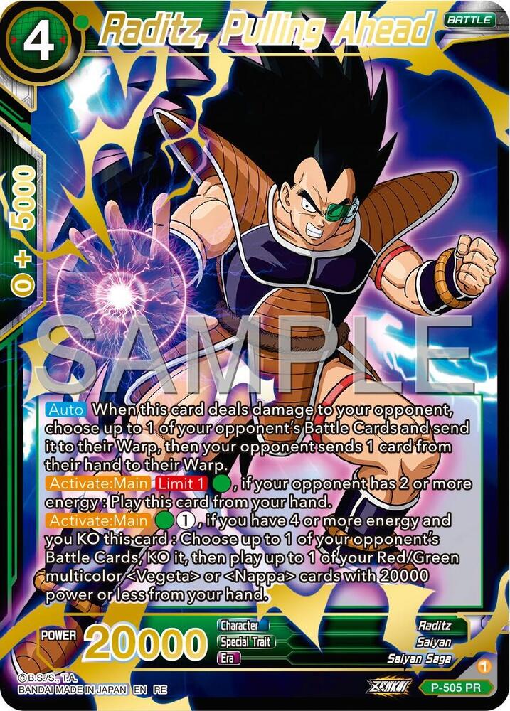 Raditz, Pulling Ahead (Reprint) P-505 card from Expansion Deck Box Set 24: Premium 7th Anniversary Box 2024