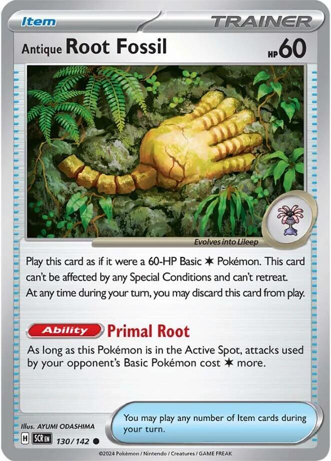 Antique Root Fossil 130/142 card from SV07: Stellar Crown