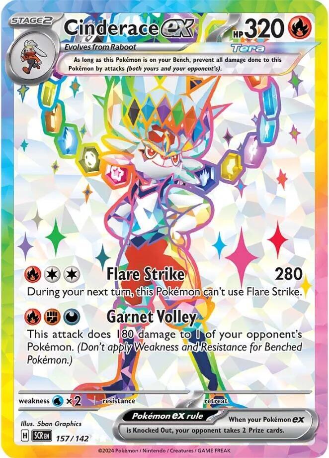 Cinderace ex 157/142 card from SV07: Stellar Crown