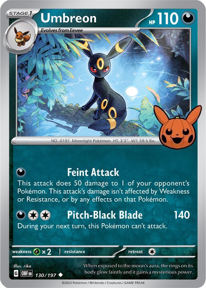 Umbreon 130/197 card from Trick or Trade BOOster Bundle 2024